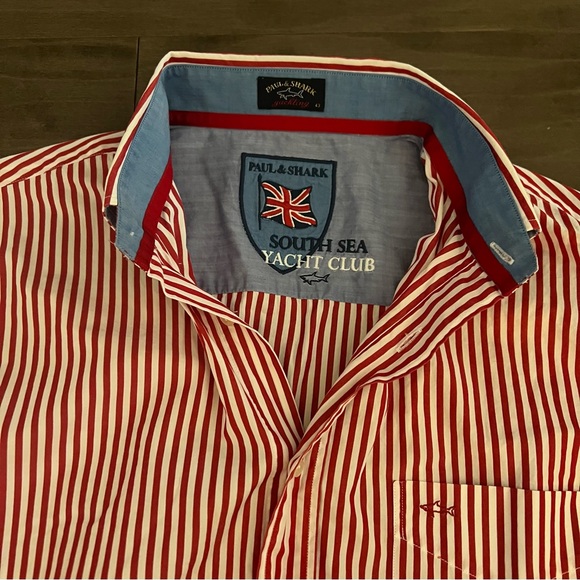 Paul & Shark South Sea Yacht Club button down classic red white stripe 43  (XL) - Picture 5 of 11